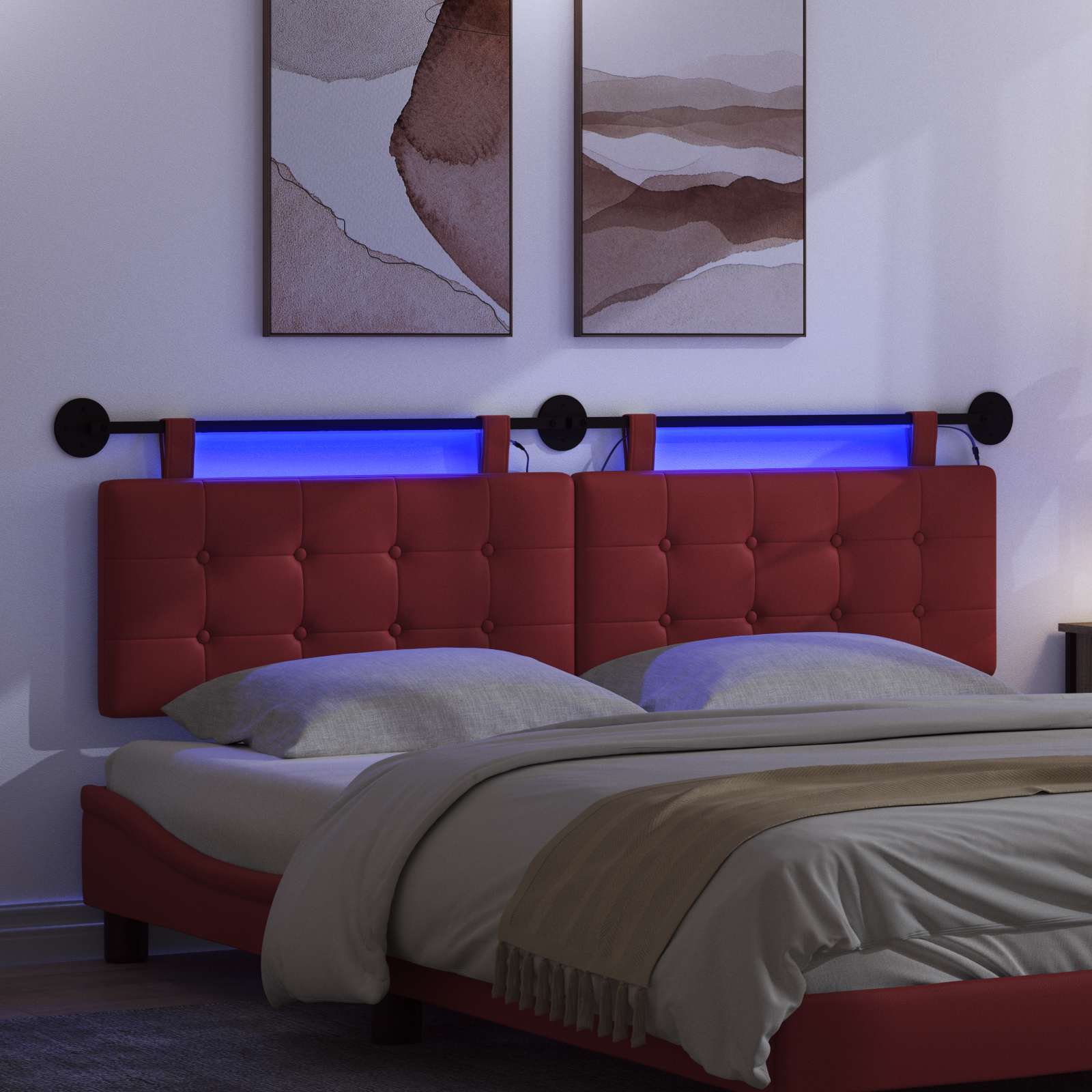 Hängendes Kopfteil Mit LED Licht Creme Kunstleder