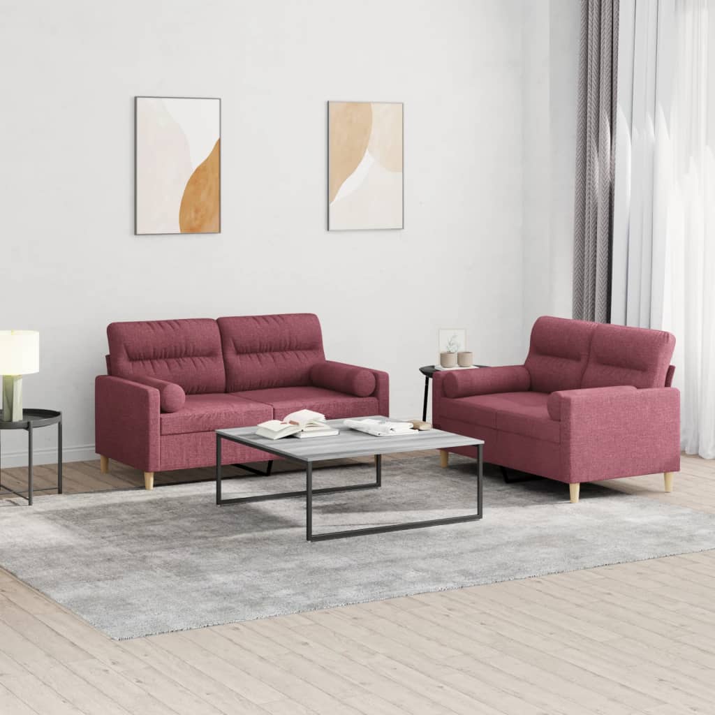 3-tlg. Sofagarnitur mit Kissen Creme Stoff