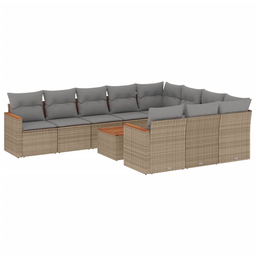 10-tlg. Garten-Sofagarnitur mit Kissen Schwarz Poly Rattan