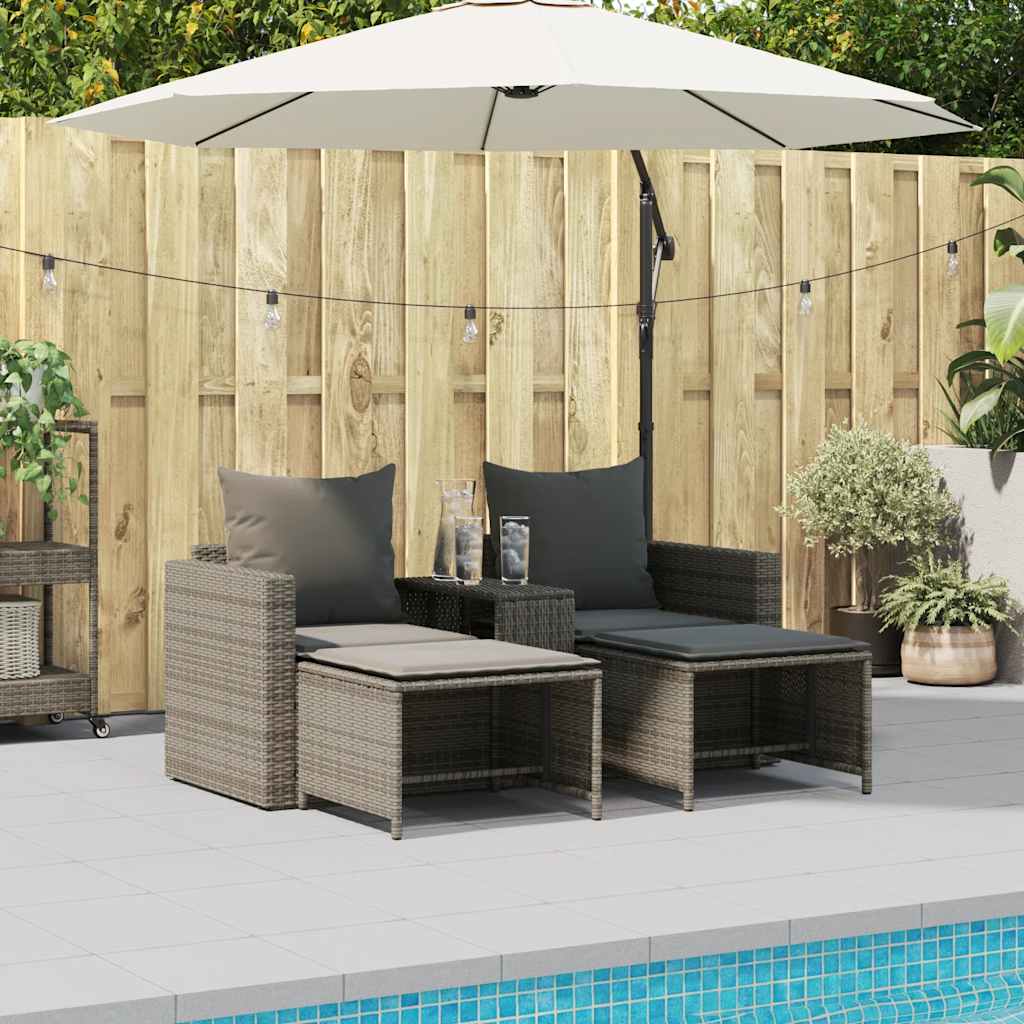 5-tlg. Garten-Sofagarnitur Kissen Stapelbar Schwarz Poly Rattan