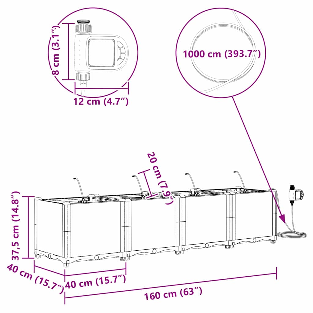 Garten-Pflanzgefäß 4 Stk. Braun 160 x 40 x 22 cm PP