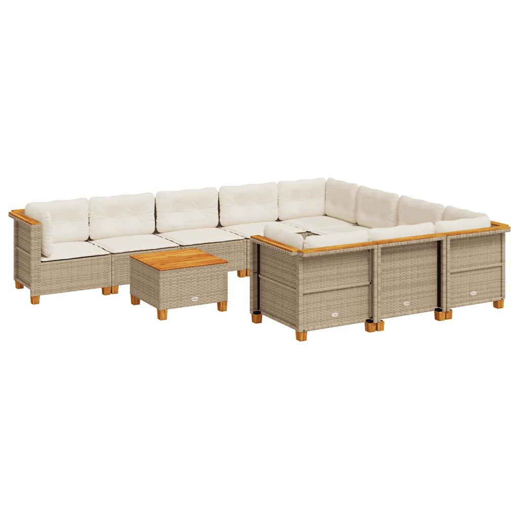 10-tlg. Garten-Sofagarnitur mit Kissen Beige Poly Rattan