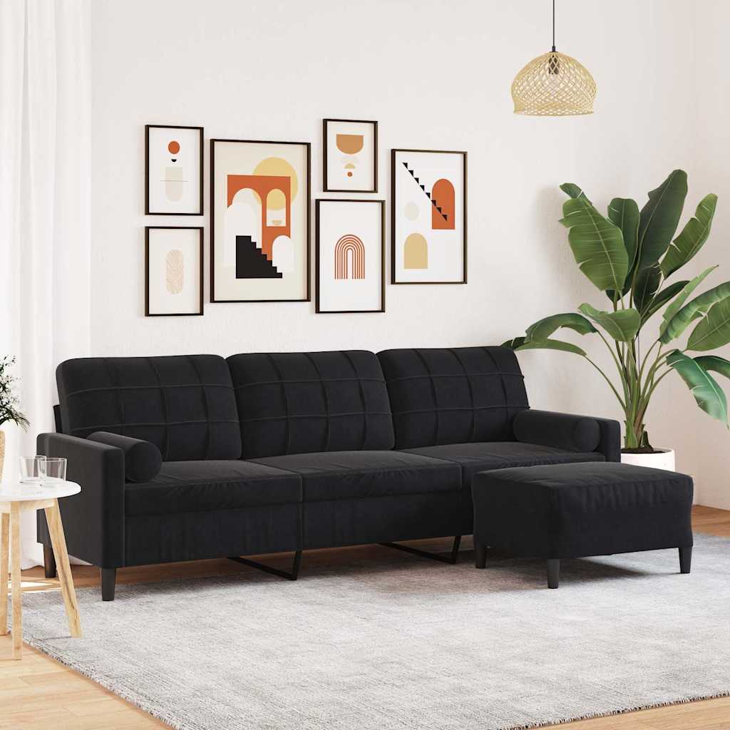 3-Sitzer-Sofa mit Hocker Hellgrau 180 cm Samt
