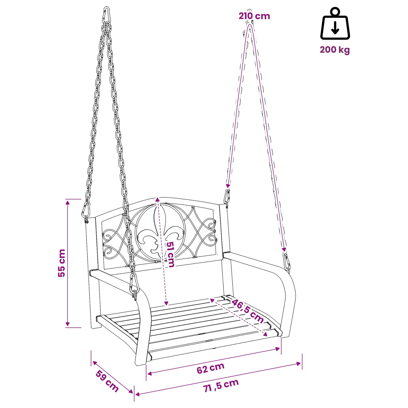 Schaukelbank Stahl 71 x 75 x 59 cm Antik Weiß