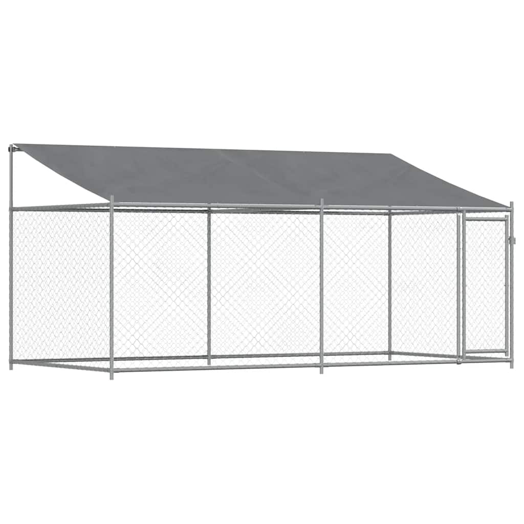Hundezwinger mit Dach und Tür Grau 2x2x2 m Verzinkter Stahl