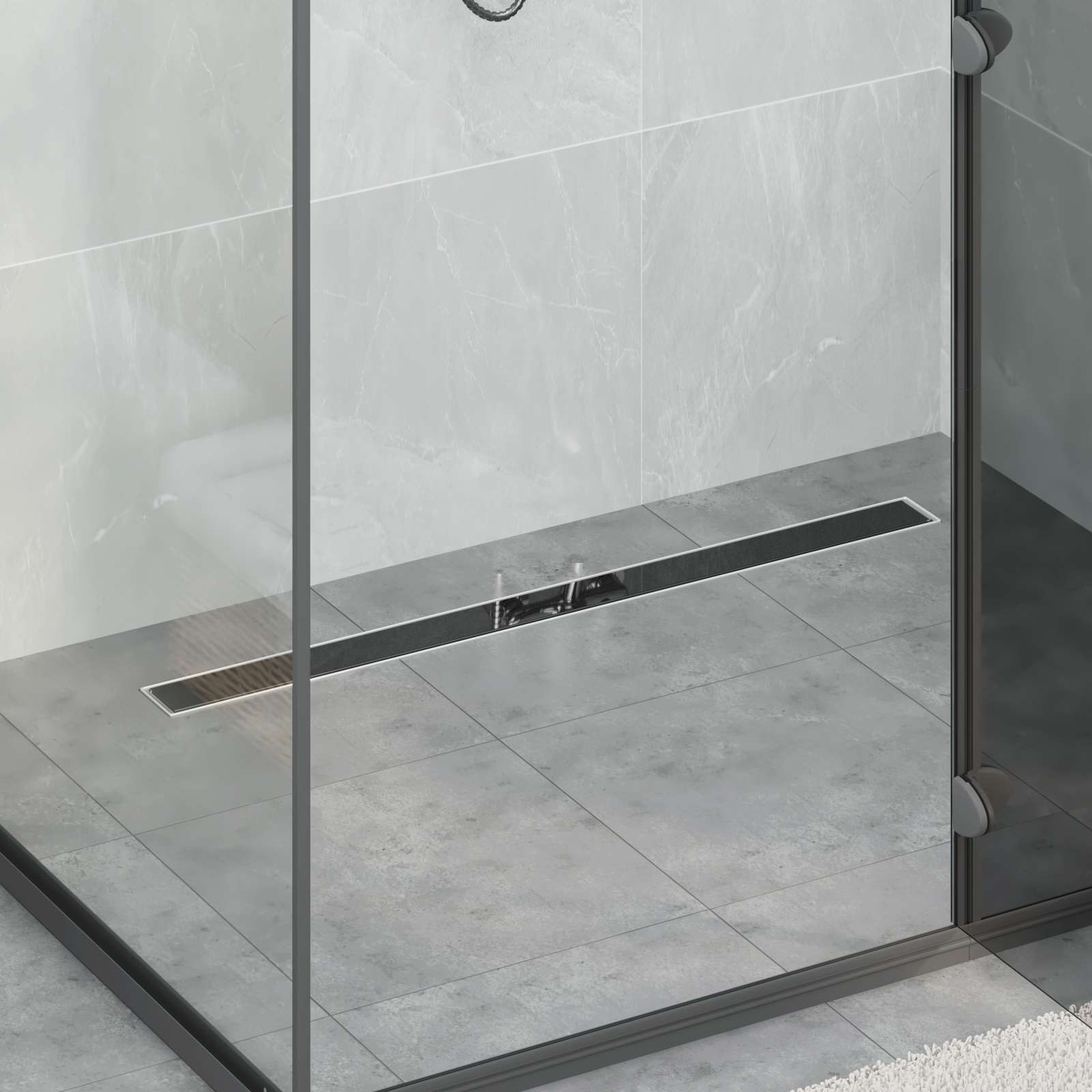 Duschabfluss mit Glasabdeckung Schwarz 50 cm Edelstahl 304