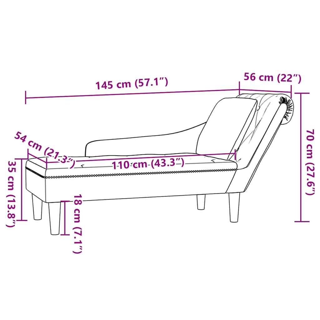Chaiselongue mit Kissen und Rechter Armlehne Blau Samt