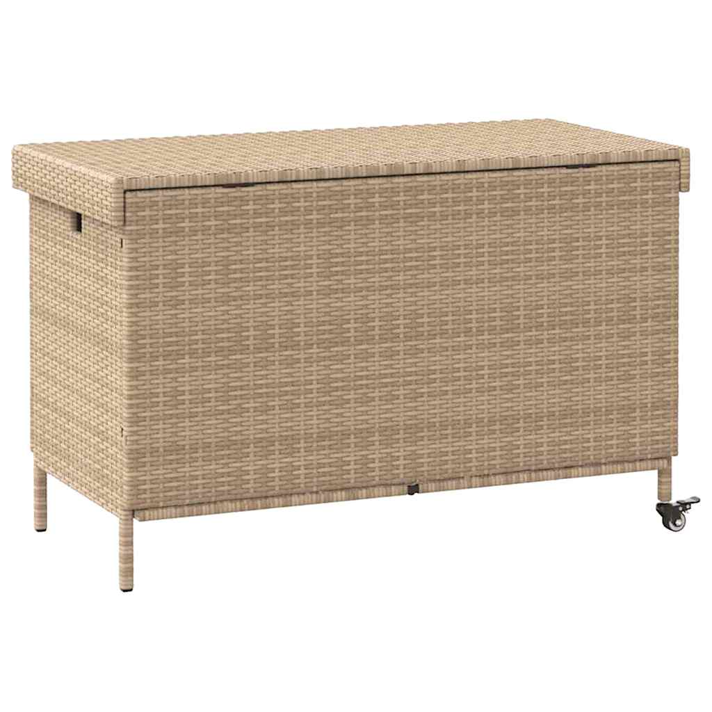 Gartentruhe mit Rollen Schwarz 110x55x73 cm Poly Rattan