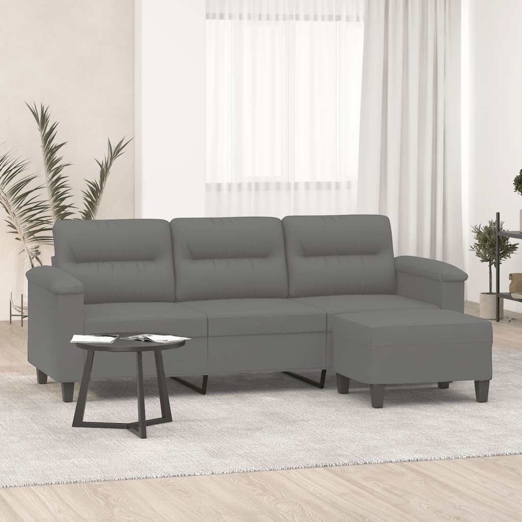 3-Sitzer-Sofa mit Hocker Taupe 180 cm Mikrofasergewebe