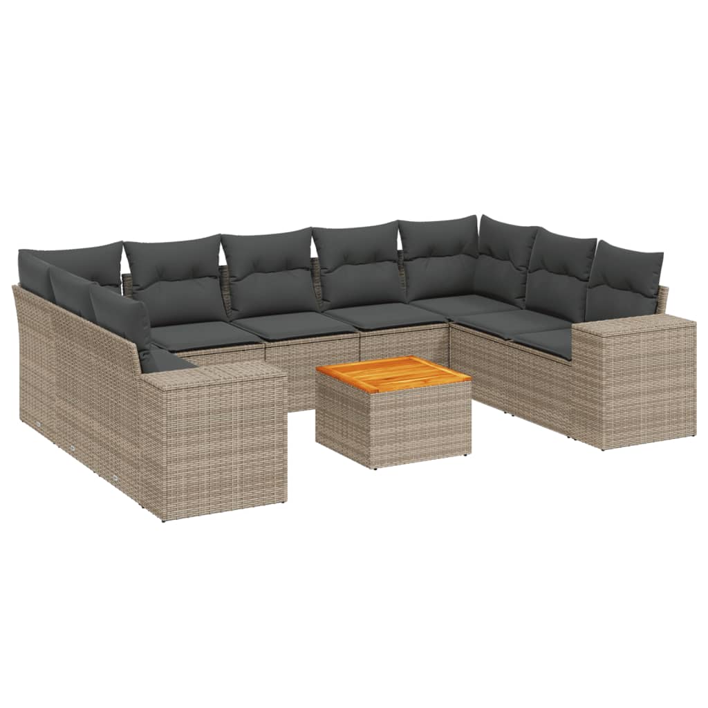 10-tlg. Garten-Sofagarnitur mit Kissen Schwarz Poly Rattan