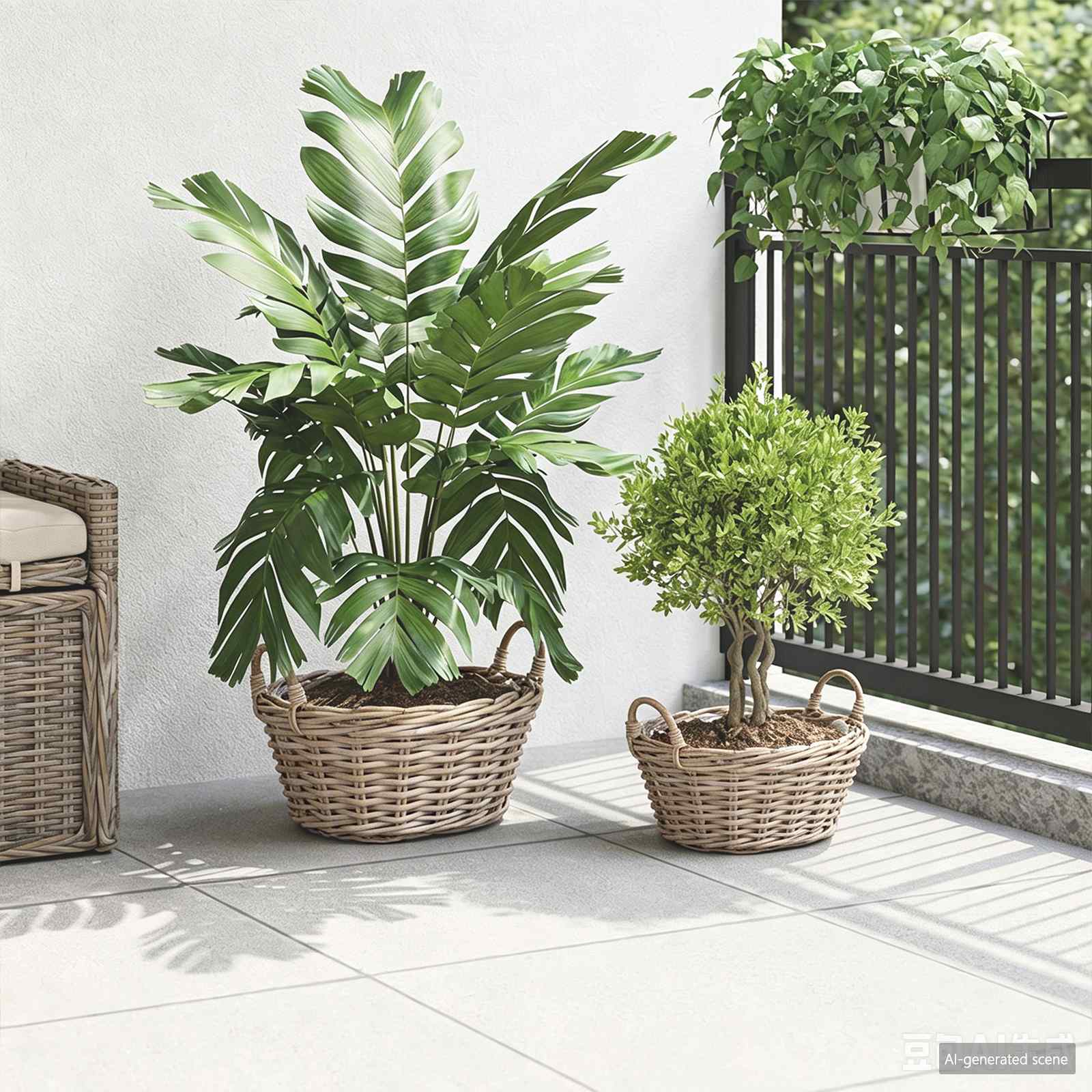 Blumentopfkorb mit Speicher 2 Stk. Natürliches Grau Kubu Rattan