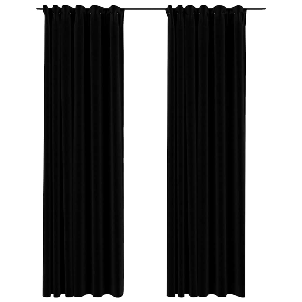 Verdunkelungsvorhänge Haken Leinenoptik 2Stk. Schwarz 140x175cm