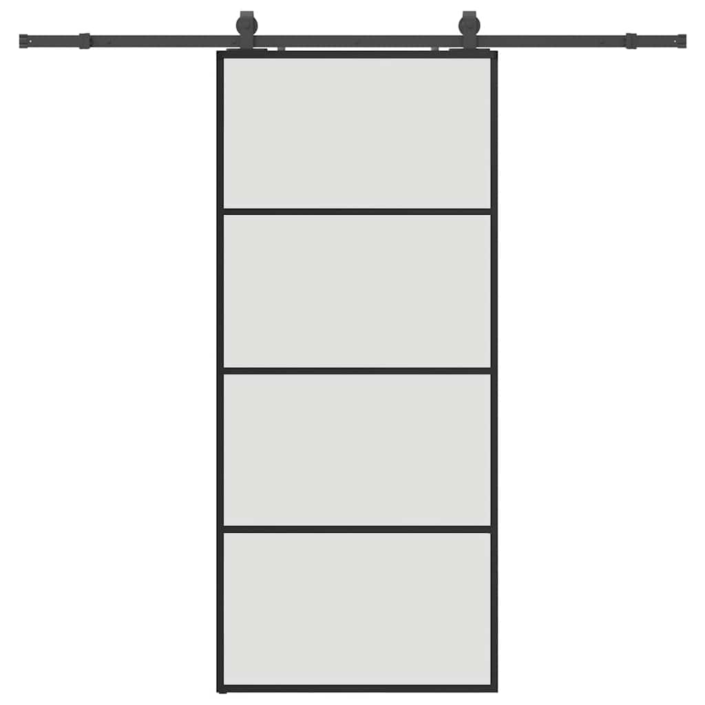 Schiebetür mit Beschlag Schwarz 76x205 cm ESG-Glas