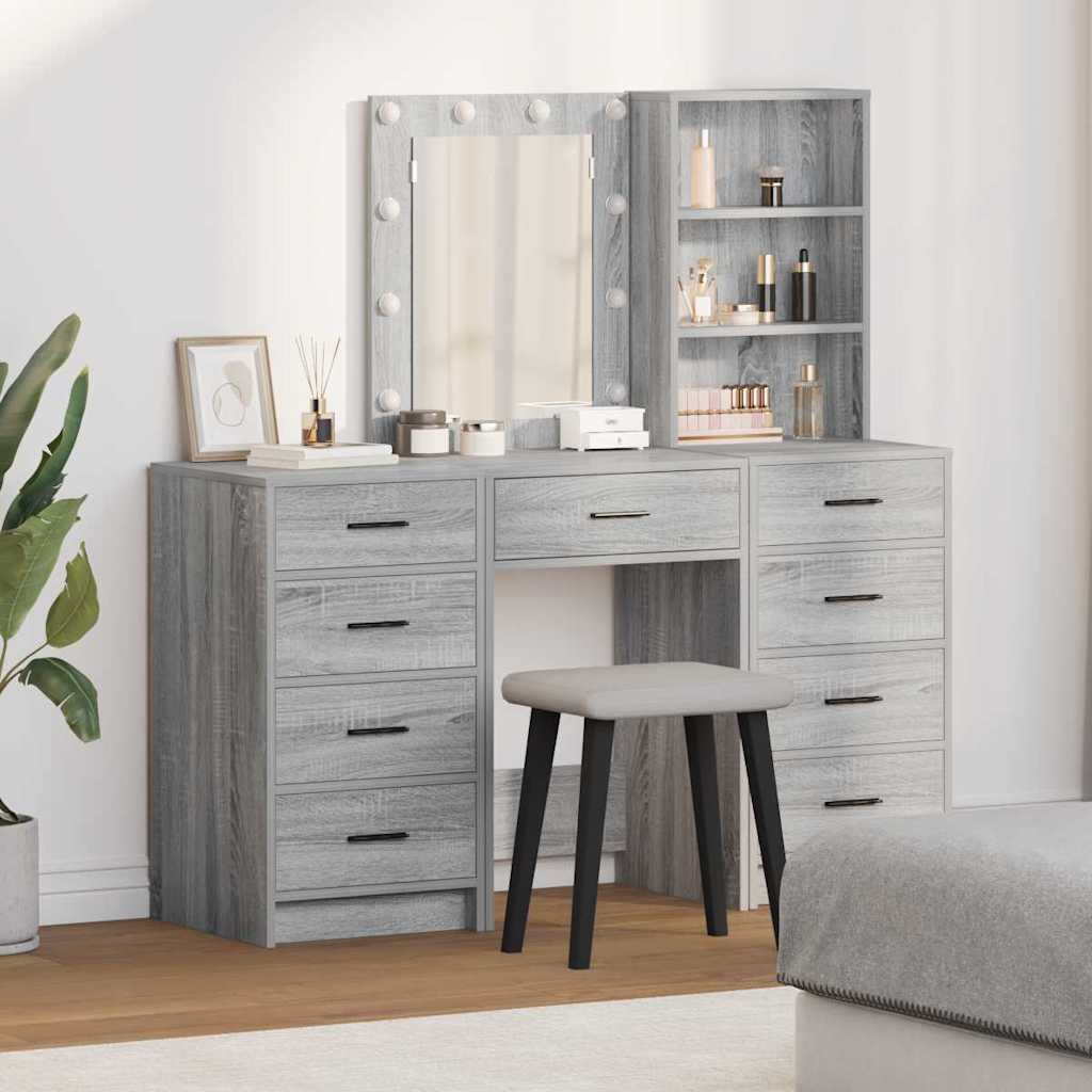 Schminktisch mit Spiegelbeleuchtung 3 pcs Weiß Holzwerkstoff