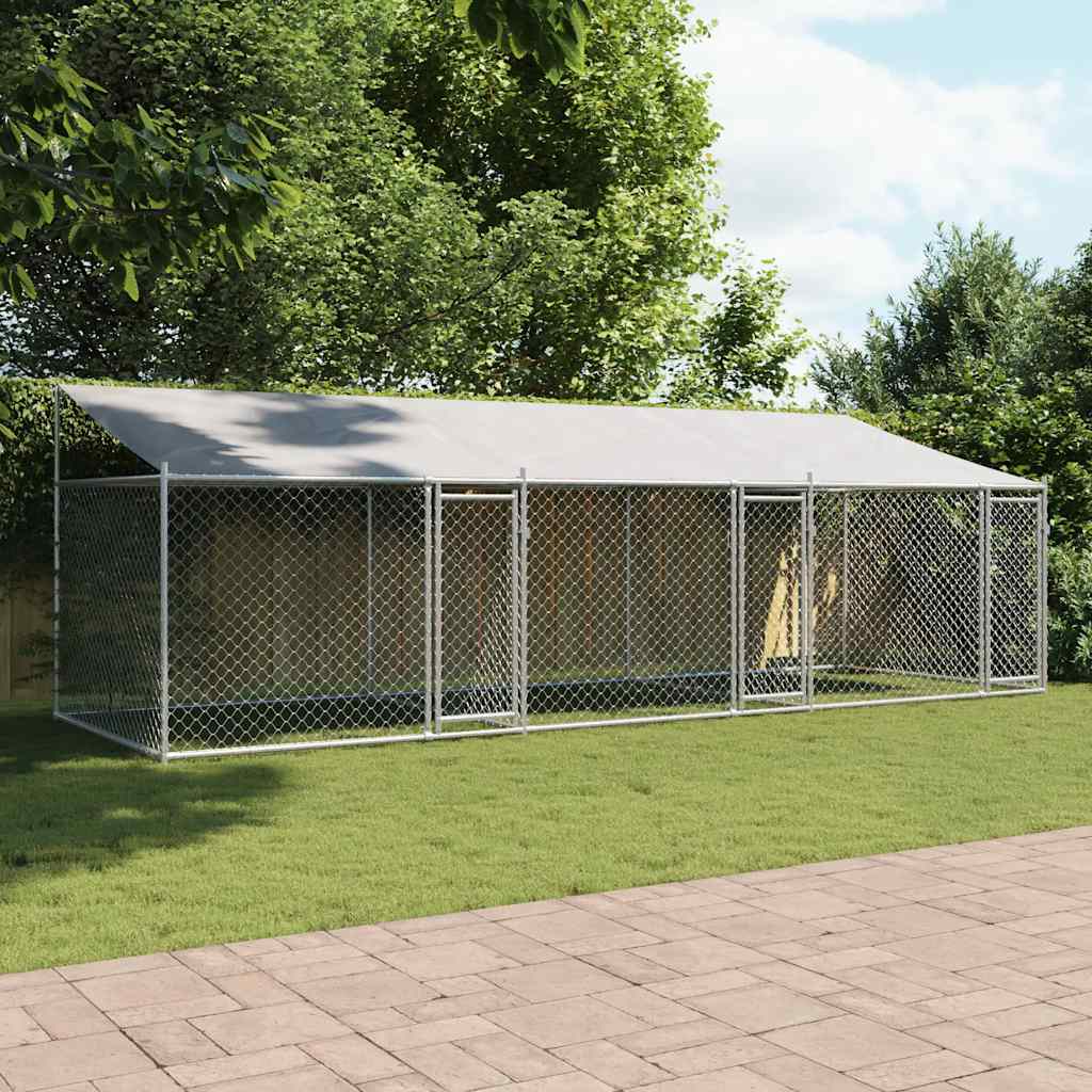 Hundezwinger mit Dach und Tür Grau 2x2x2 m Verzinkter Stahl