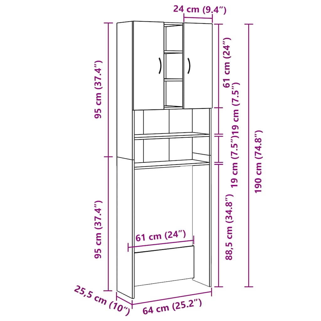 Waschmaschinenschrank Weiß 64x25,5x190 cm