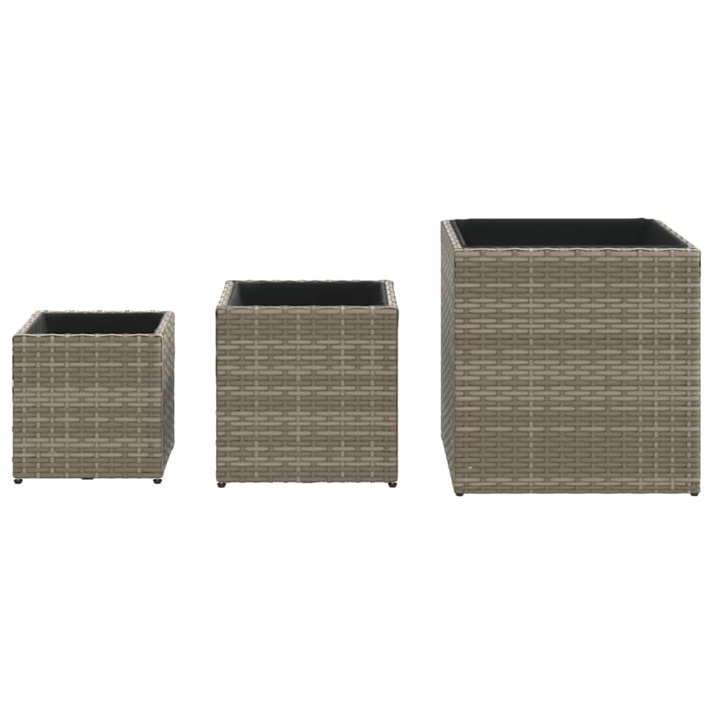 Pflanzkübel 3 Stk. Schwarz Poly Rattan