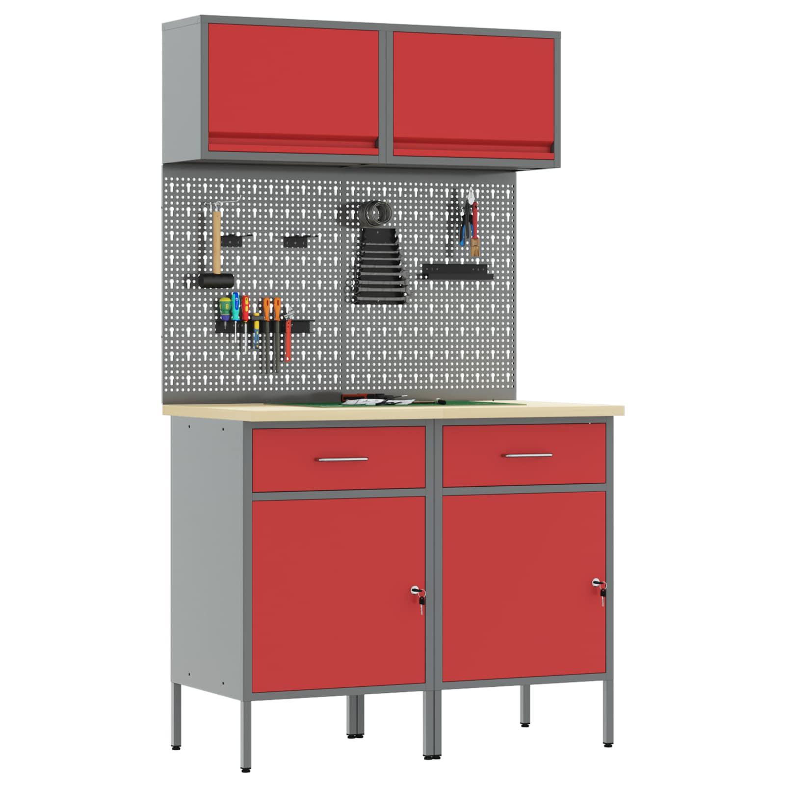 Arbeitsschrankset mit Schubladen mit Regal 8 pcs Grau