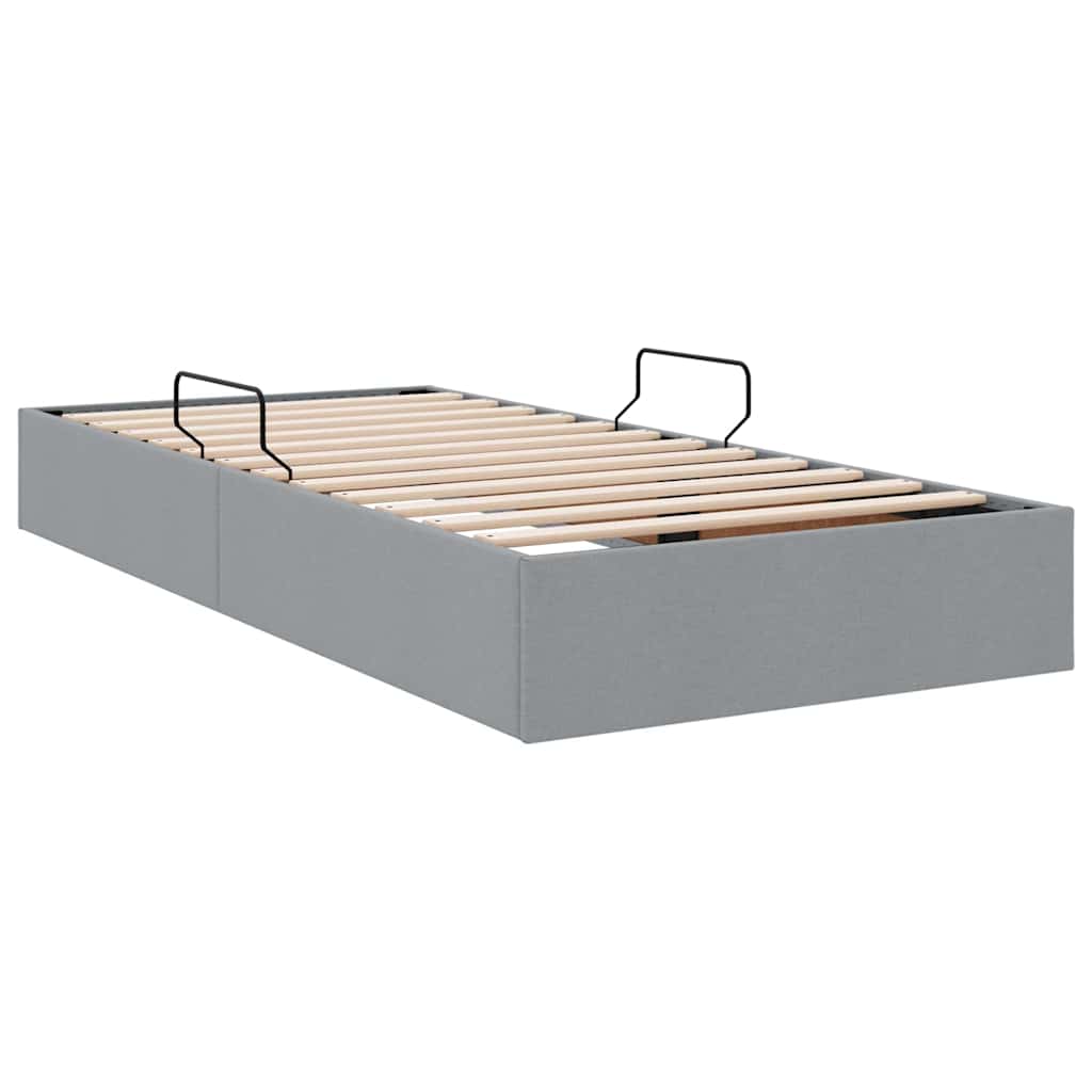 Aufbewahrungsbett mit Kopfteil Hellgrau 90 x 190 cm Stoff
