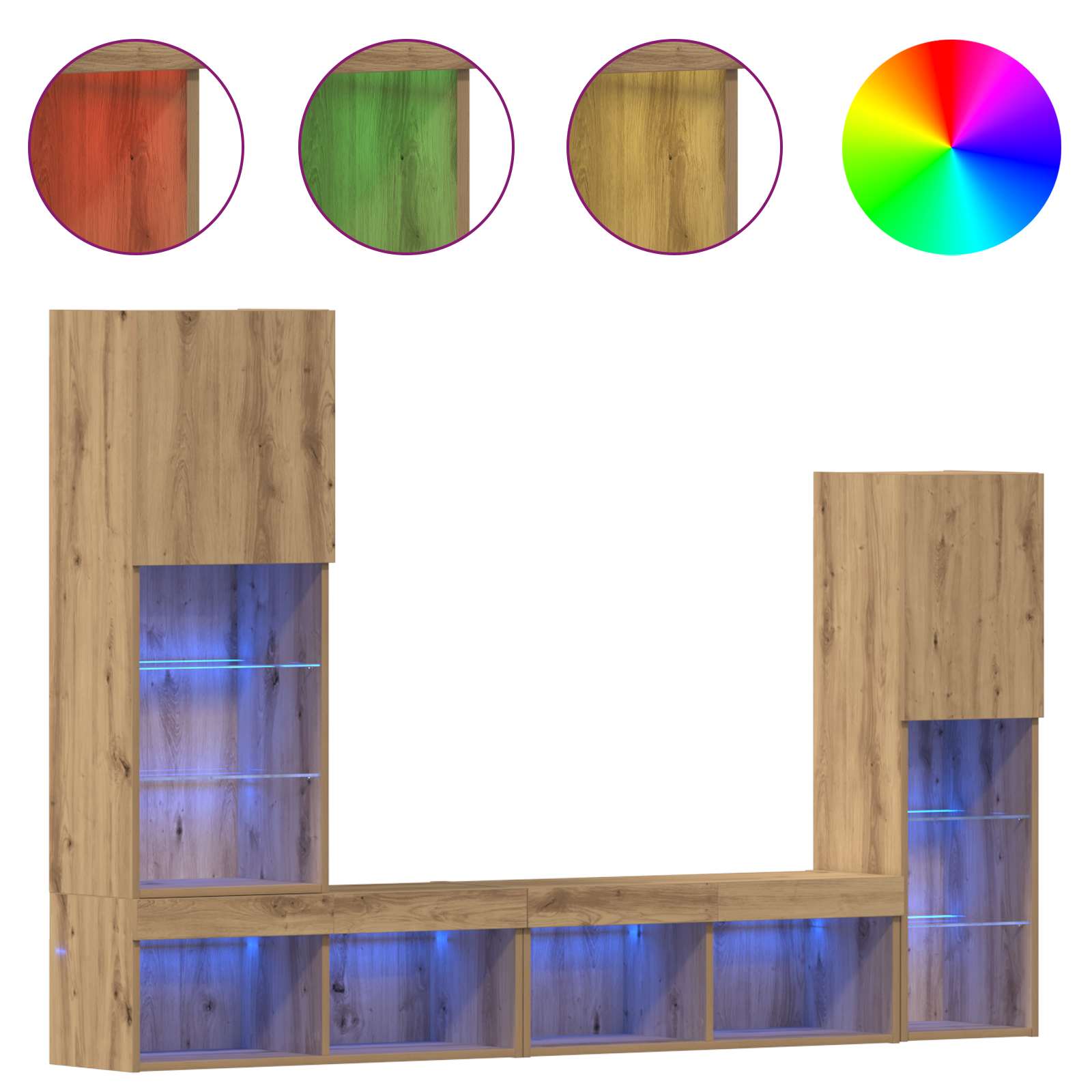 4-tlg. Wohnwand mit LED-Beleuchtung Weiß Holzwerkstoff
