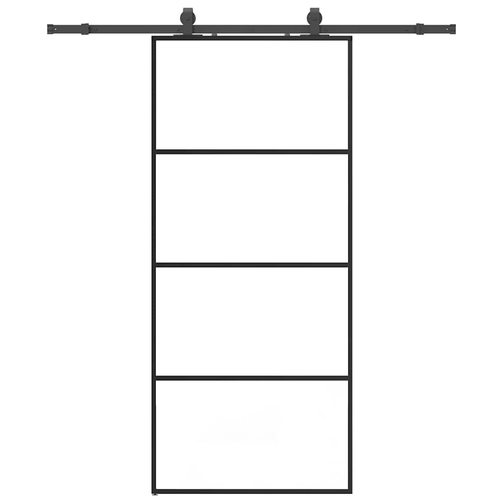 Schiebetür mit Beschlag Schwarz 76x205 cm ESG-Glas