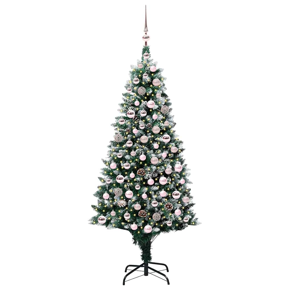 Künstlicher Weihnachtsbaum mit LEDs Kugeln Zapfen 150 cm