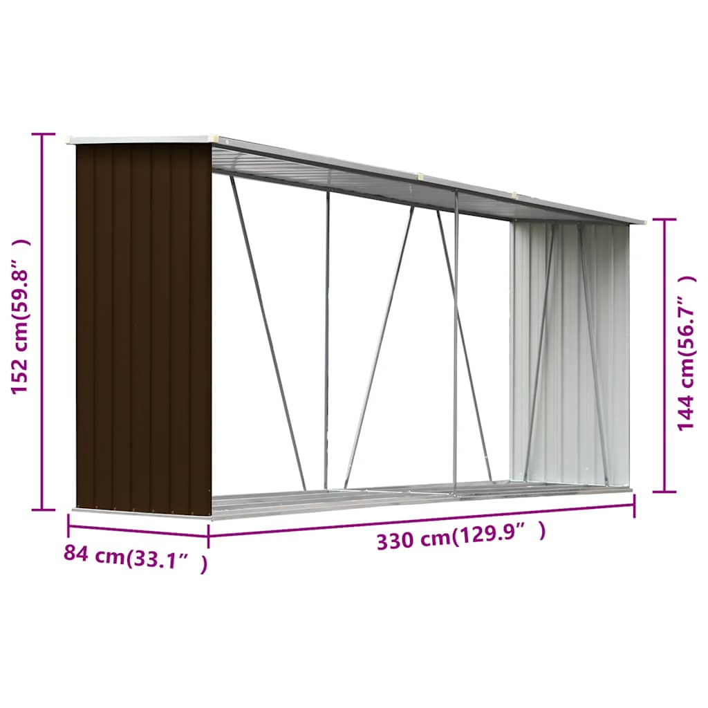 Brennholzlager aus verzinktem Stahl 330x84x152 cm Grau