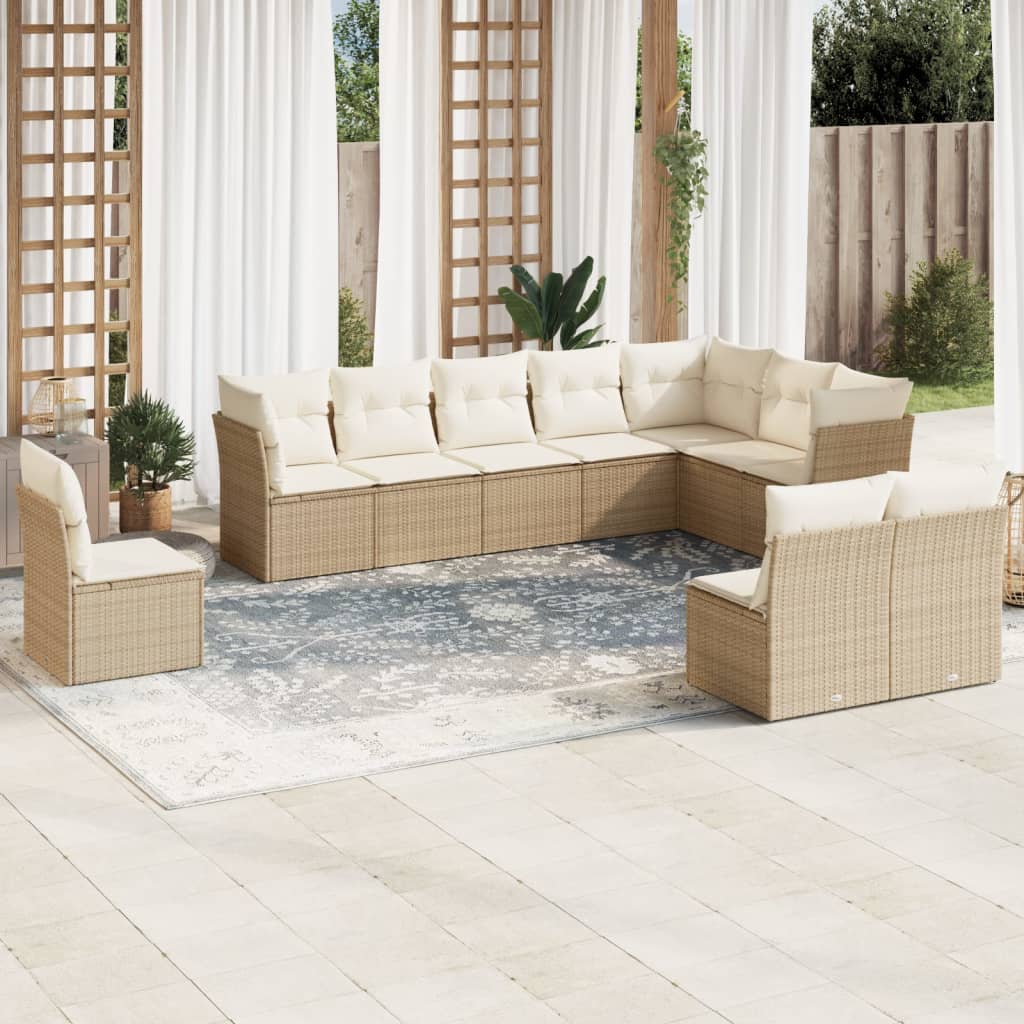 10-tlg. Garten-Sofagarnitur mit Kissen Schwarz Poly Rattan