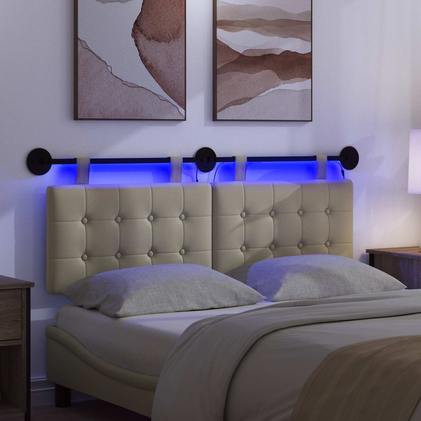 Hängendes Kopfteil Mit LED Licht Creme Kunstleder