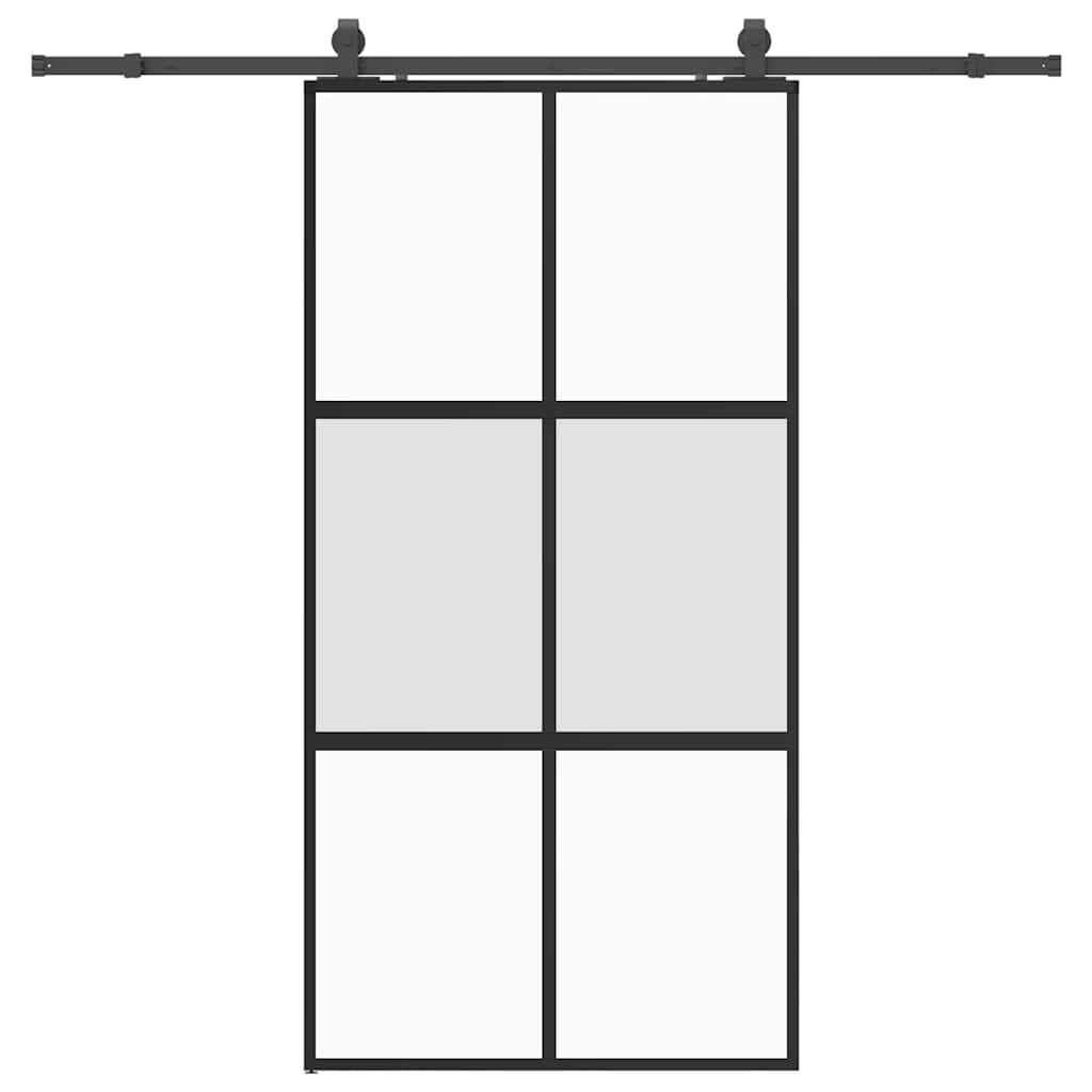 Schiebetür mit Beschlag Schwarz 76x205 cm Hartglas