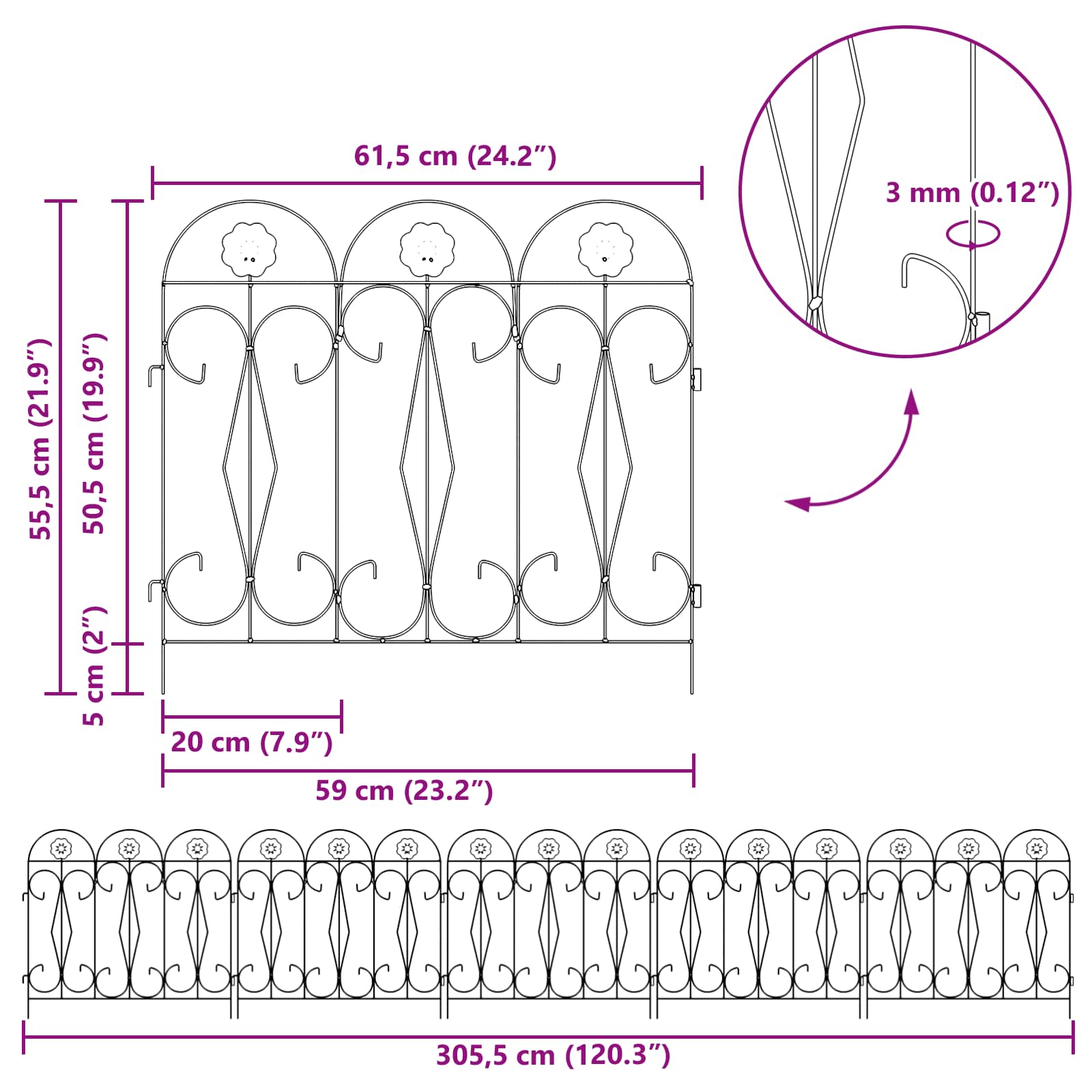 Gartenzaun 5 pcs Schwarz Stahl