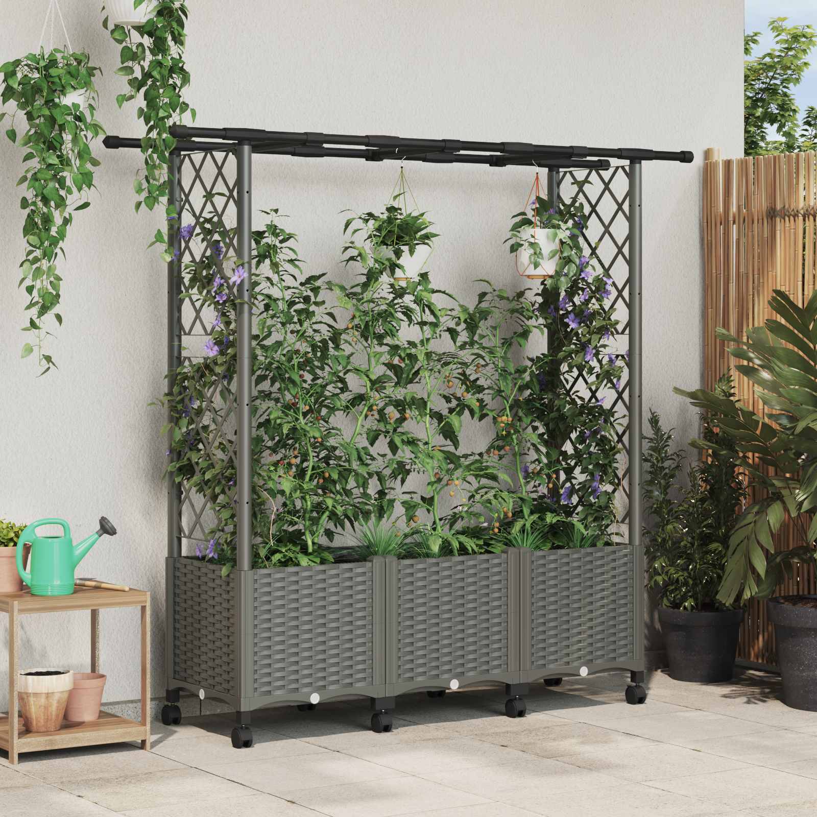 Hochbeet mit Rankgitter und Dach Braun 124 x 40 x 123 cm PP