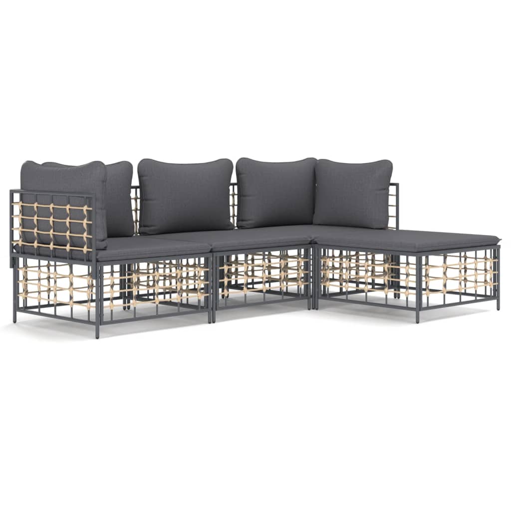 5-tlg. Garten-Lounge-Set mit Kissen Anthrazit Poly Rattan