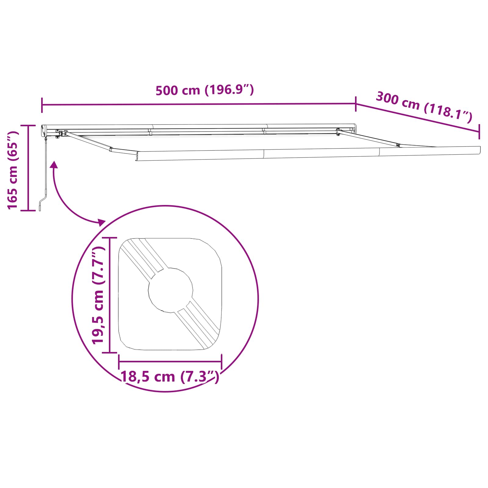 Manuelle Kassetten-Markise 350x250 cm Blau und Weiß
