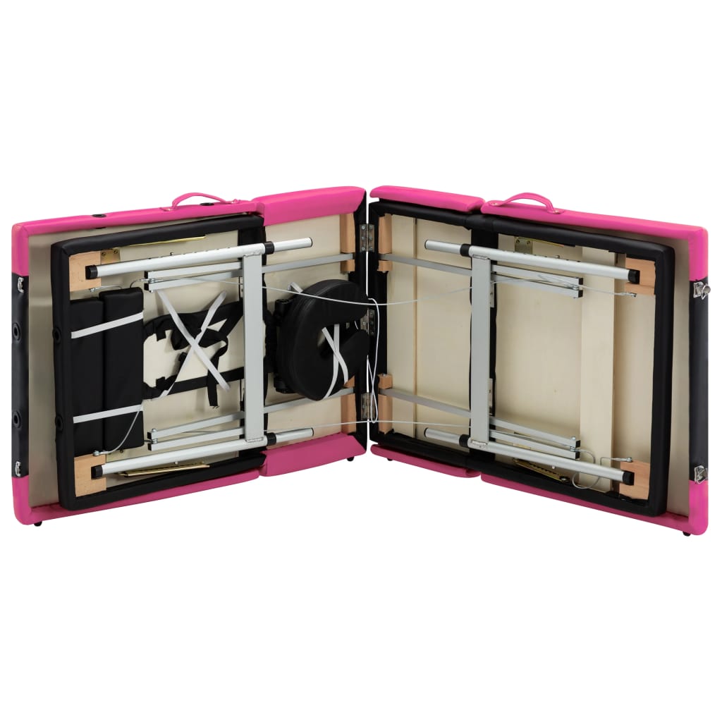 Massageliege Klappbar 4-Zonen Aluminiumgestell Schwarz und Rosa