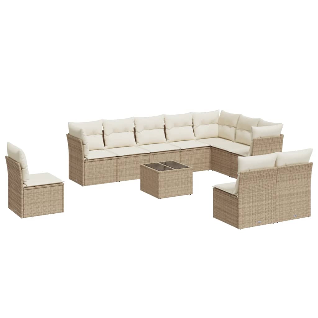10-tlg. Garten-Sofagarnitur mit Kissen Schwarz Poly Rattan