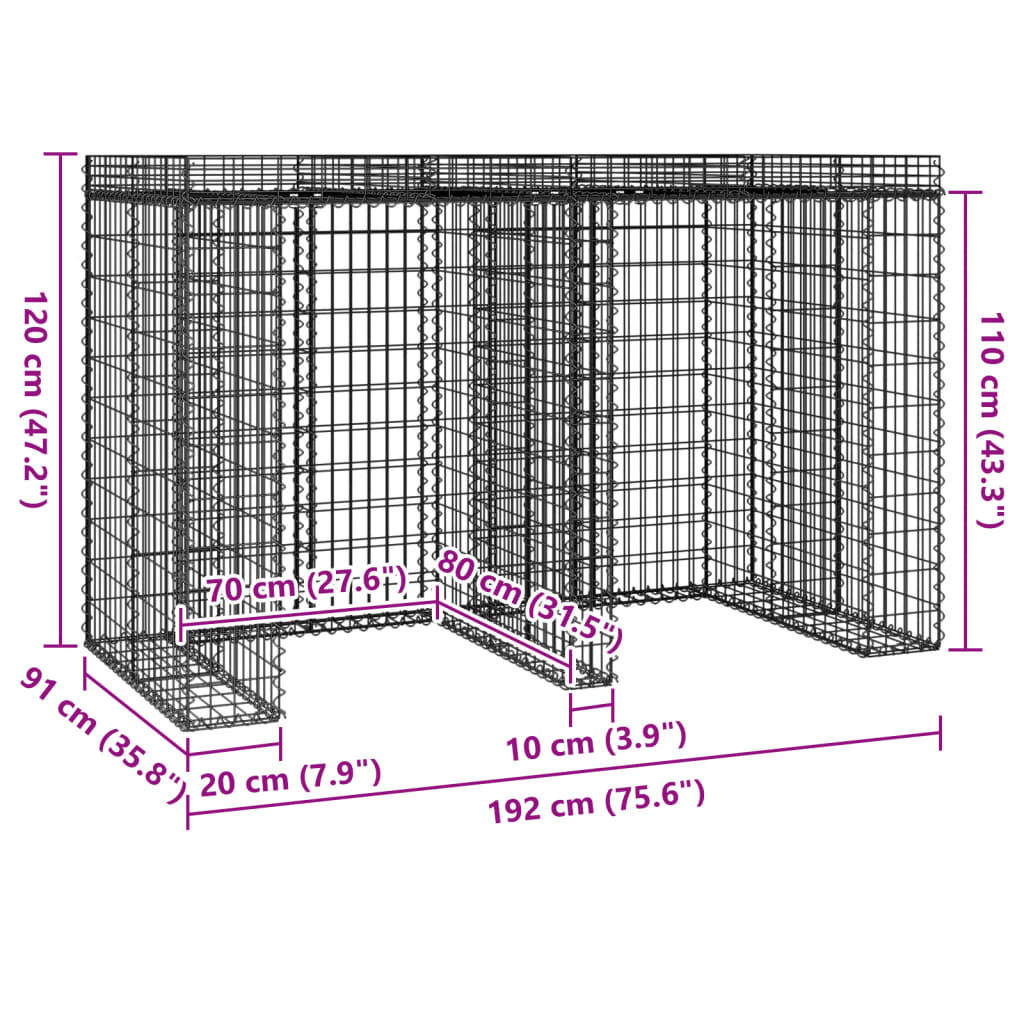 Gabionen-Mülltonnenbox 110x91x120 cm Verzinktes Eisen