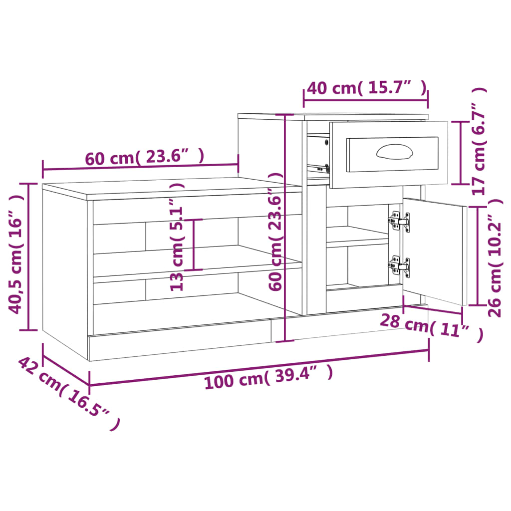Schuhschrank Weiß 100x42x60 cm Holzwerkstoff