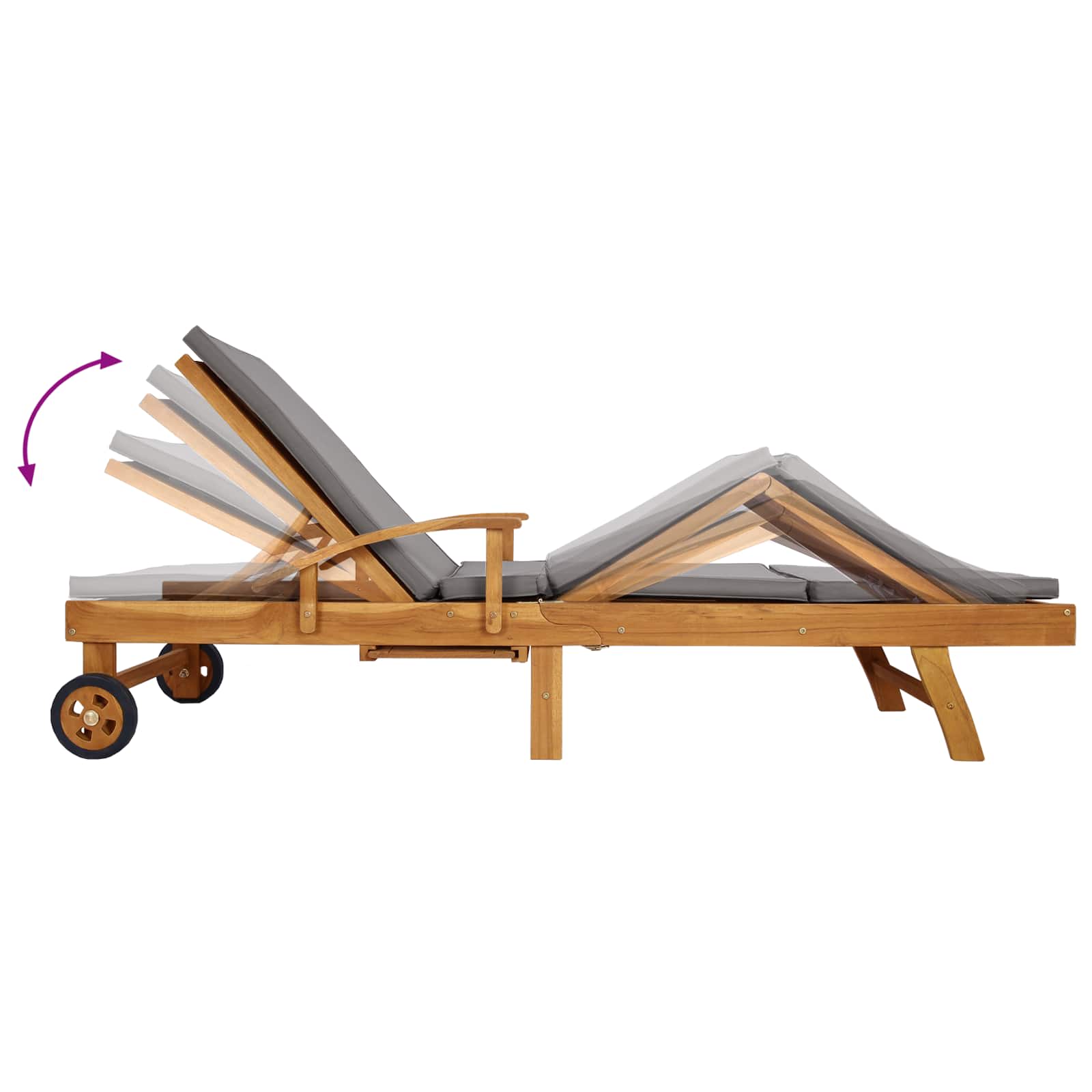 Sonnenliege 1-Person Braun Massivholz Teak
