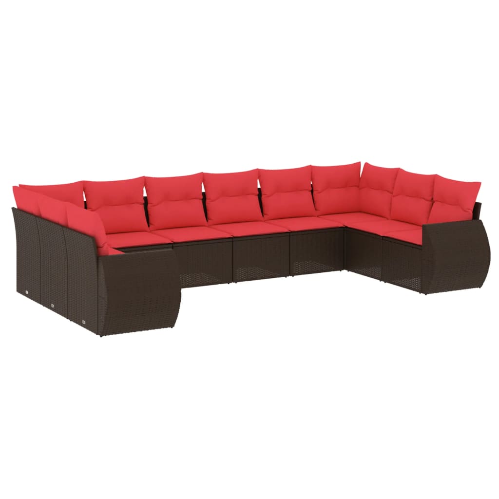 10-teiliges Gartensofa-Set mit Kissen, schwarzes Polyrattan