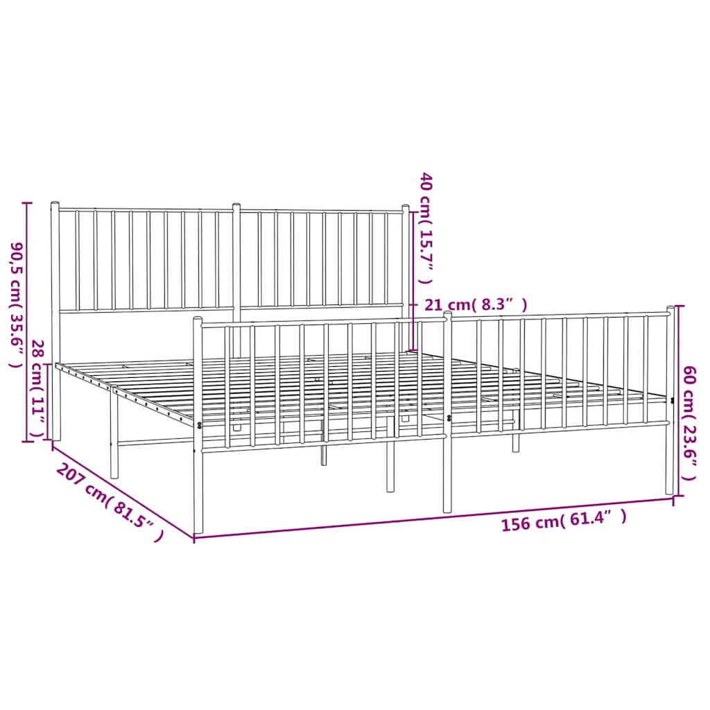 Bettgestell Metall Schwarz 75x190 cm