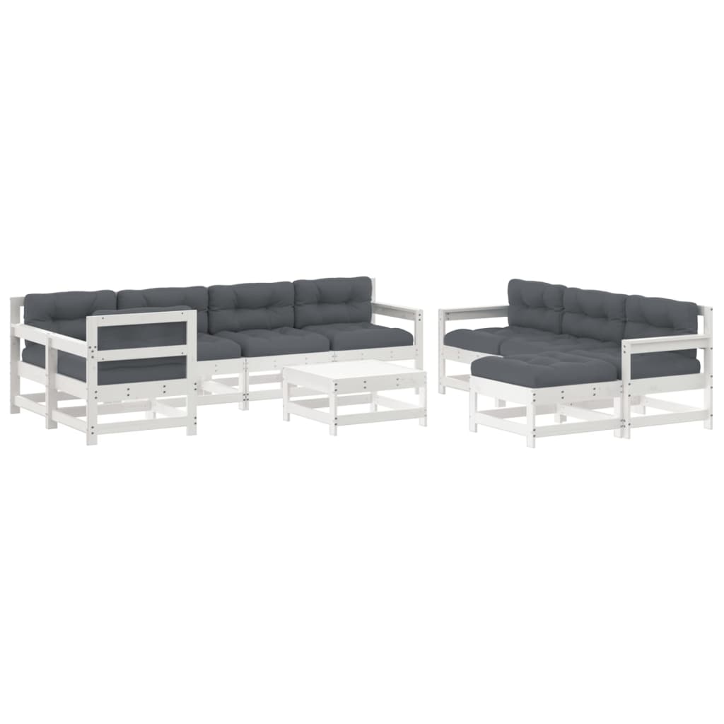 10-tlg. Garten-Lounge-Set mit Kissen Schwarz Massivholz