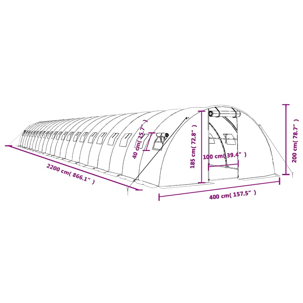 Gewächshaus mit Stahlrahmen Grün 8 m² 4x2x2 m