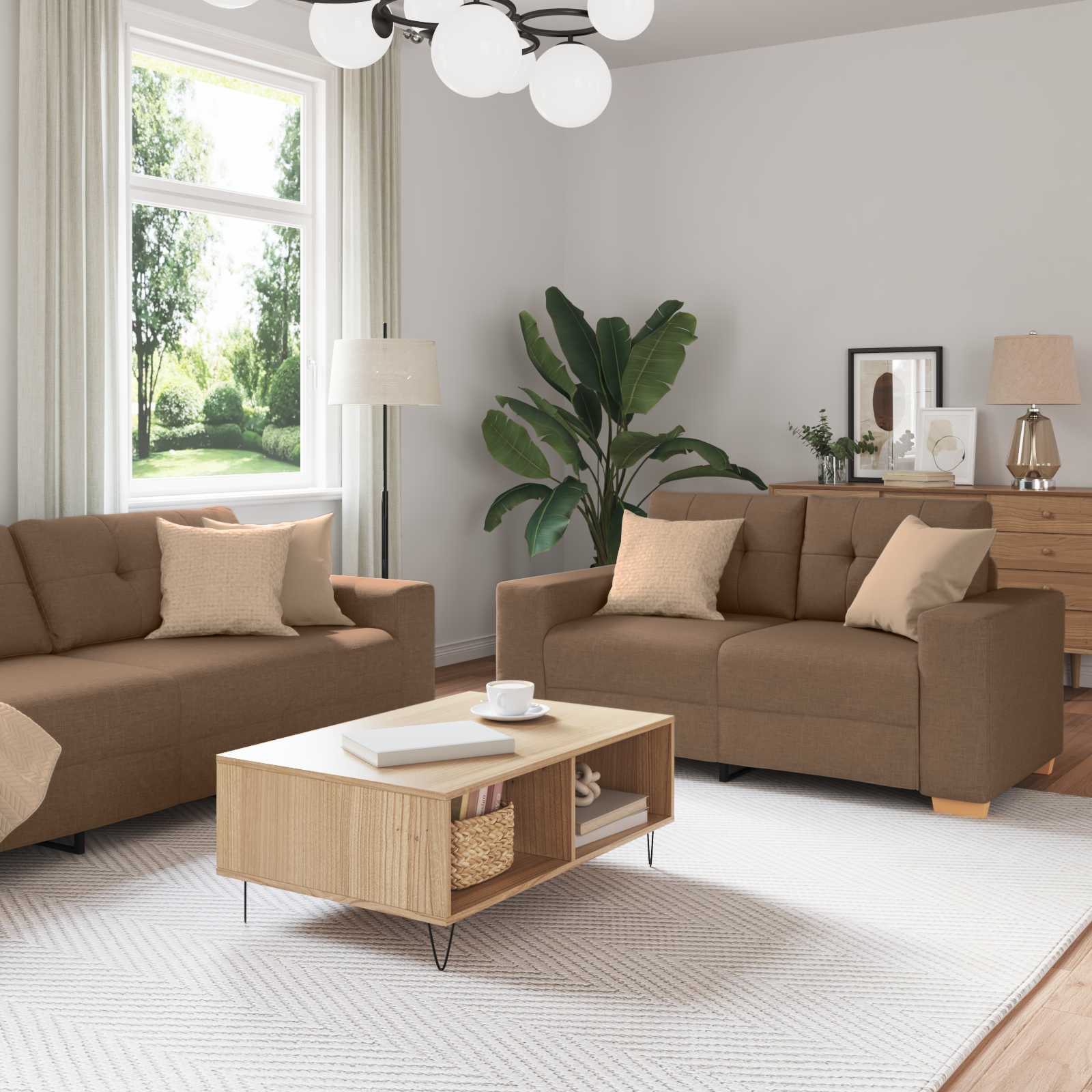 2-teiliges Sofa-Set mit Kissen, hellgrauer Stoff