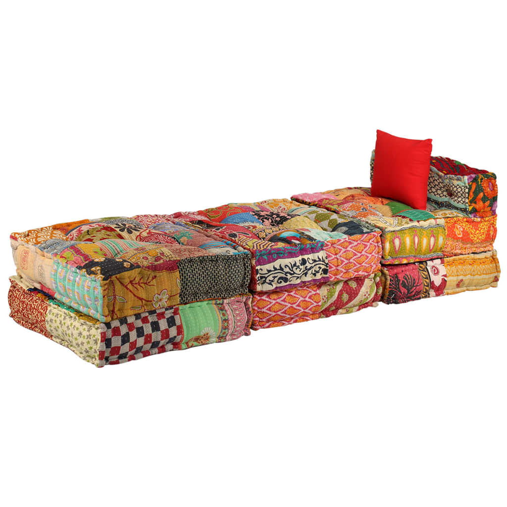 2-Sitzer Modularer Pouf Patchwork Stoff