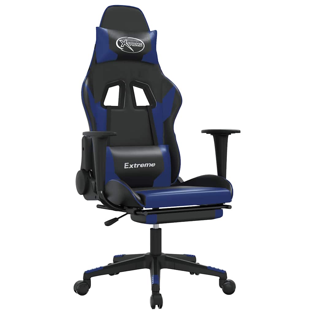 Gaming-Stuhl mit Massagefunktion Schwarz und Blau Kunstleder