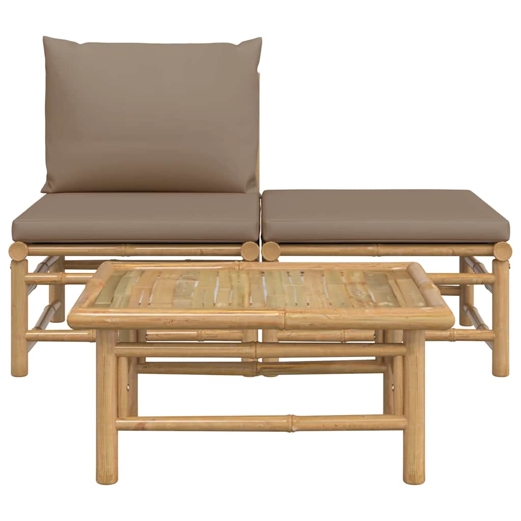 3-tlg. Garten-Lounge-Set mit Hellgrauen Kissen Bambus