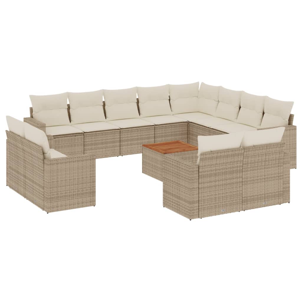 13-tlg. Garten-Sofagarnitur mit Kissen Schwarz Poly Rattan