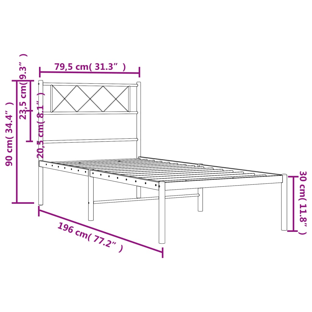 Bettgestell mit Kopfteil Metall Schwarz 100x190 cm