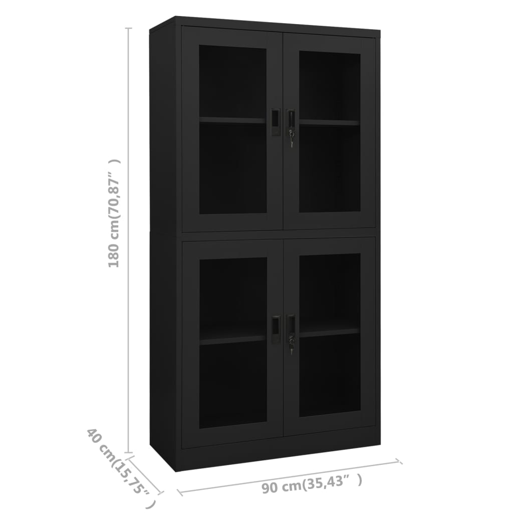 Büroschrank Weiß 90x40x180 cm Stahl und Hartglas
